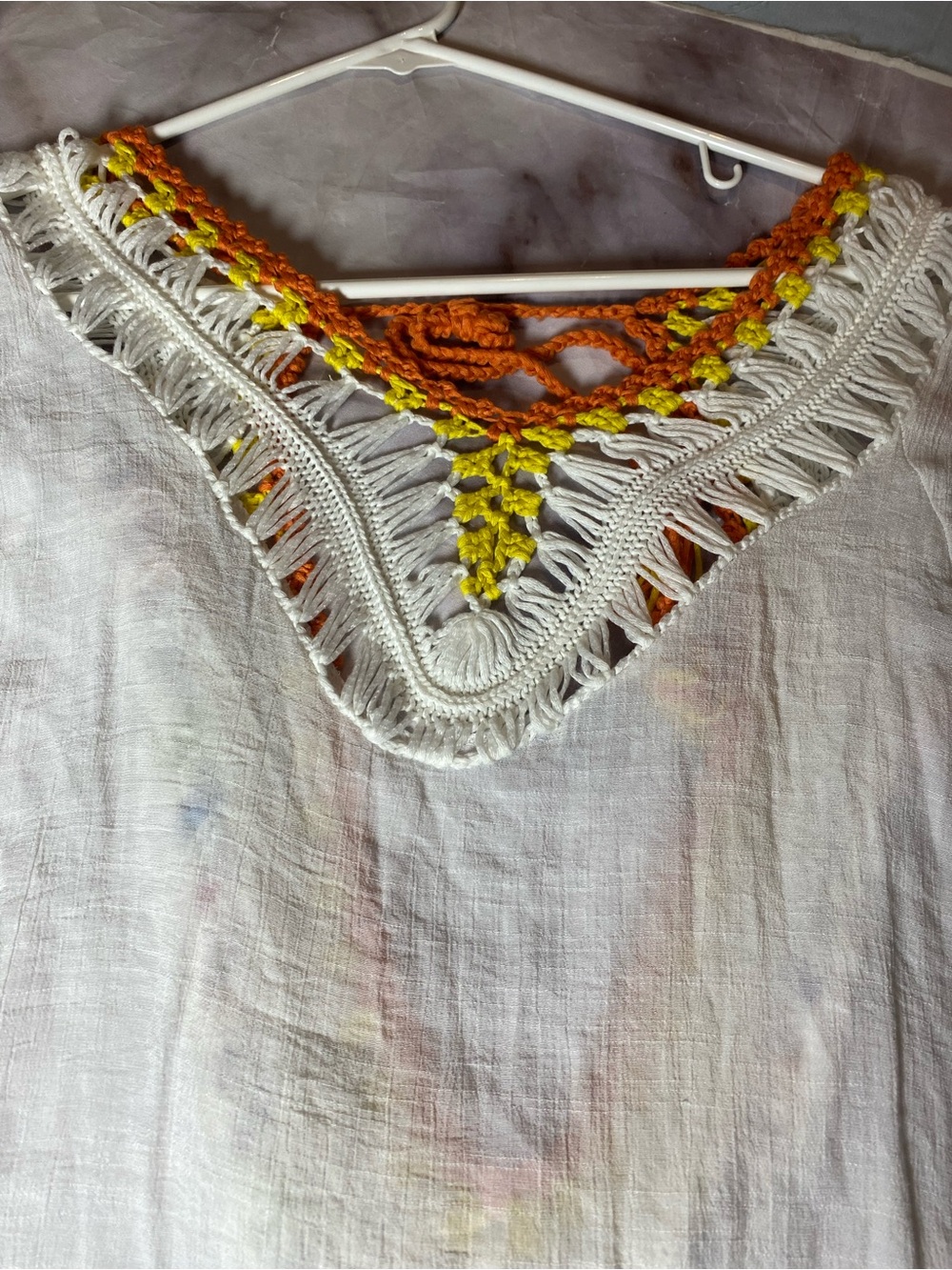 SHEIN Cream Crochet-Trim Mini Dress with Orange & Yellow Accents - Picture 13 of 15